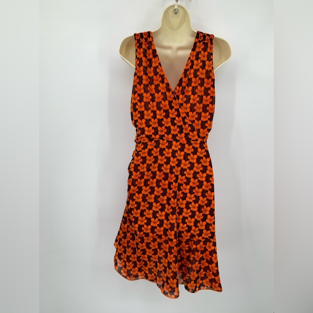 CAbi Flip reversible mesh shift dress orange floral dot ruching stretch new XL - Picture 3 of 7